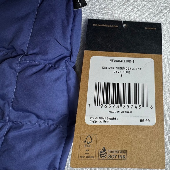 NWT The North Face Reversible Insulated Thermoball Pants, Cave Blue Kids Size 5T - Picture 8 of 9